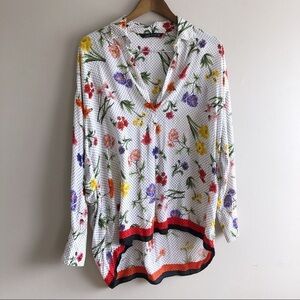 ✨$8 CLEAR-OUT✨ Zara Floral Relaxed Long Sleeve V Neck Polkadot Blouse Top White